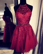 Load image into Gallery viewer, Burgundy Homecoming Dresses Halter Neck
