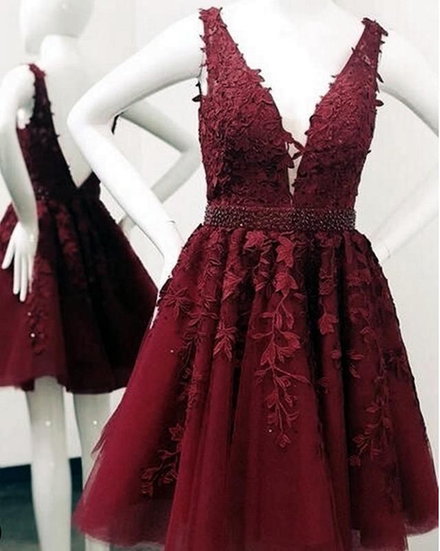 Tulle Burgundy Homecoming Dresses 2019