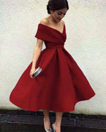 Load image into Gallery viewer, Dark Red Bridesmaid Dresses Tea Length
