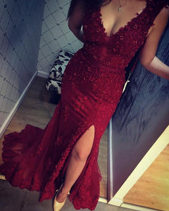 Burgundy Lace Evening Gown 2020