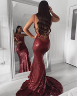 Afbeelding in Gallery-weergave laden, Burgundy Mermaid Prom Dresses 2020
