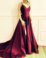 Load image into Gallery viewer, Burgundy Prom Dresses With Slit
