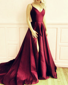 Burgundy Prom Dresses With Slit
