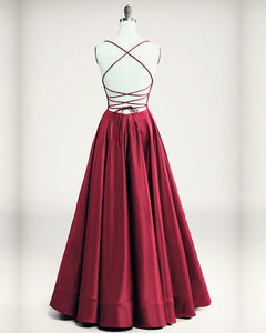 Lace Up Back Satin Prom Long Dresses