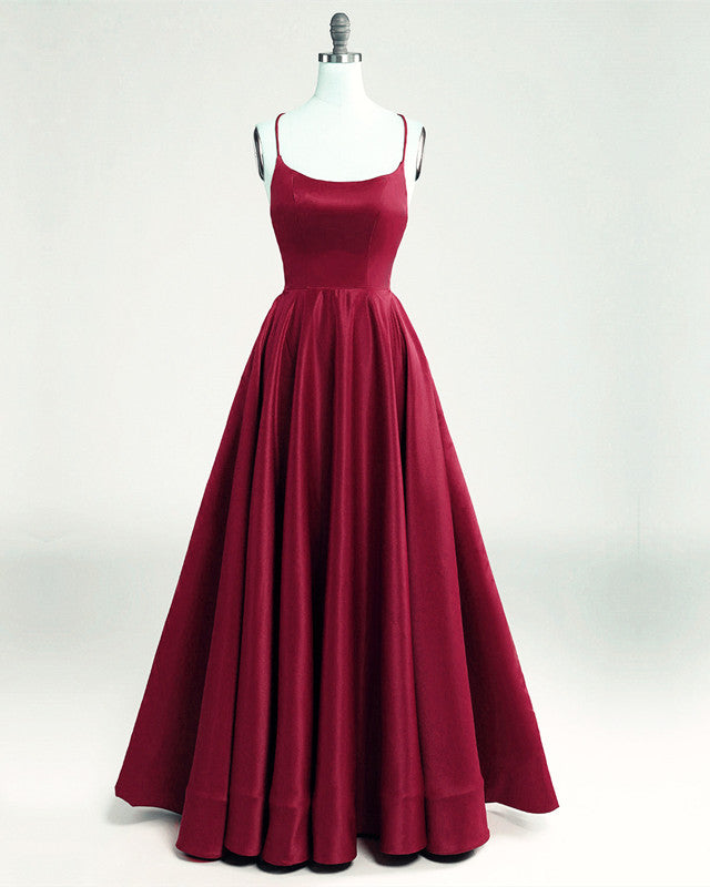 Lace Up Back Satin Prom Long Dresses