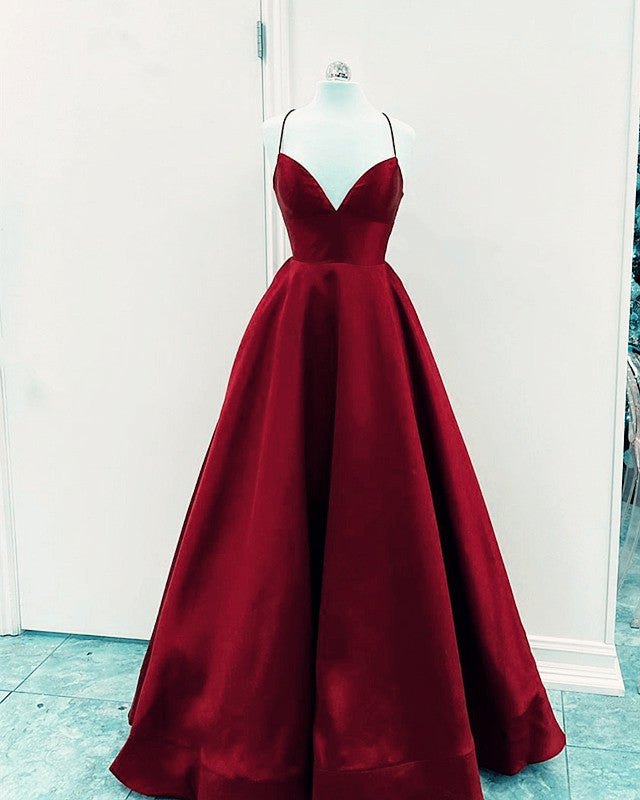 Satin Empire Prom Dresses Lace Up Back