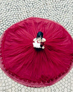Cargar imagen en el visor de la galería, Maroon Tulle Long Sleeves Wedding Ball Gown Dresses Lace Appliques

