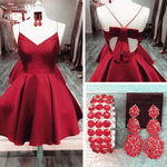 Cargar imagen en el visor de la galería, A Line V Neck Satin Prom Dresses Short Bow Back Homecoming Dresses
