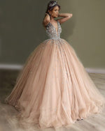 Load image into Gallery viewer, Ball Gown Princess Prom Dresses Beaded V Neck
