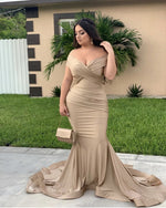 Load image into Gallery viewer, Sexy V Neck Satin Mermaid Prom Dresses Off Shoulder
