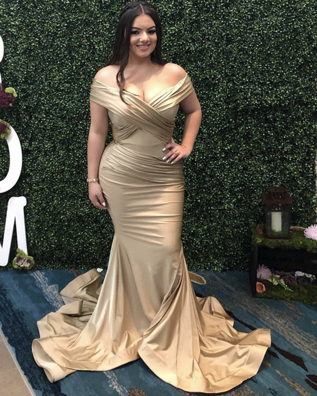 Sexy Off Shoulder Champagne Mermaid Prom Dresses 2020