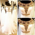 Load image into Gallery viewer, white chiffon golden beaded evening dress long prom dress 2017
