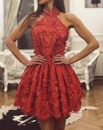 Load image into Gallery viewer, Red Lace Homecoming Dresses Halter

