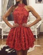 Afbeelding in Gallery-weergave laden, Red Lace Homecoming Dresses Halter
