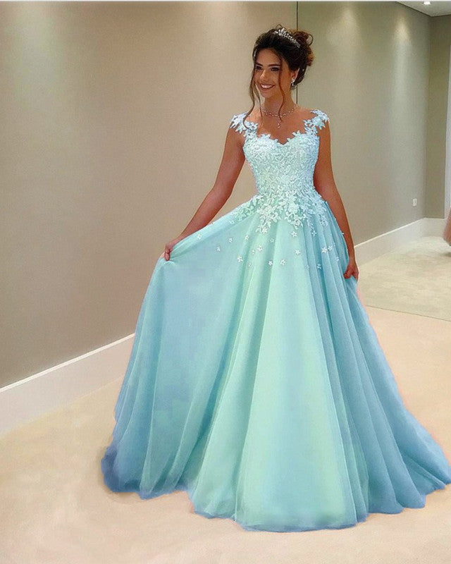 Light Blue Prom Dresses 2020 Lace Appliques