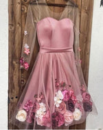 Afbeelding in Gallery-weergave laden, Long Sleeves Homecoming Dresses Floral Flowers Embroidery
