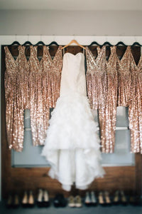 gold sequins v neck sheath bridesmaid dresses