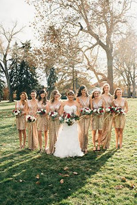 gold sequins v neck sheath bridesmaid dresses