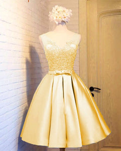 Elegant Gold Satin Homecoming Dresses 2019