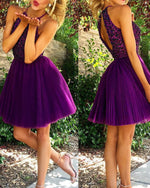 Load image into Gallery viewer, Grape A Line Tulle Homecoming Dresses 2019
