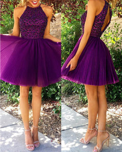 Short Grape Halter Homecoming Dresses