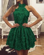 Afbeelding in Gallery-weergave laden, Emerald Green Lace Homecoming Dresses Halter
