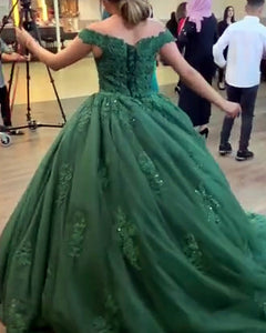 Puffy Prom Dresses Green
