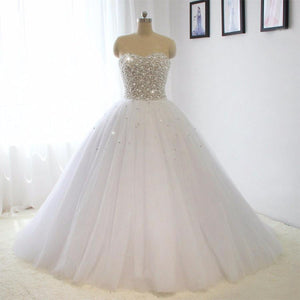 Pearl And Crystal Beaded Tulle Princess Wedding Dresses