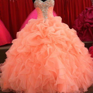 Crystal Beaded Sweetheart Organza Layered Ball Gowns Quinceanera Dresses