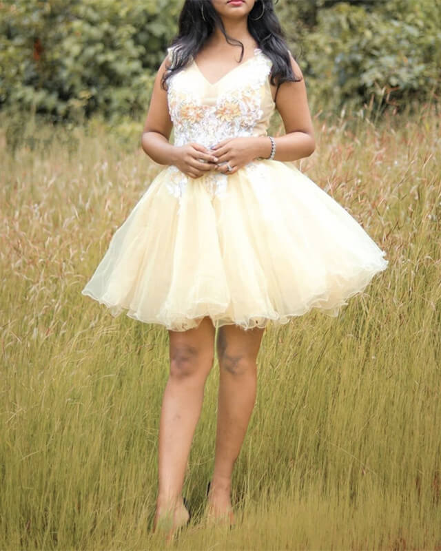 Yellow Tulle Homecoming Dress