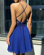 Cargar imagen en el visor de la galería, Navy Chiffon A-line Lace Halter Short Dress
