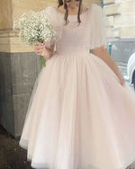 Afbeelding in Gallery-weergave laden, Modest Pale Pink Tulle Midi Dress
