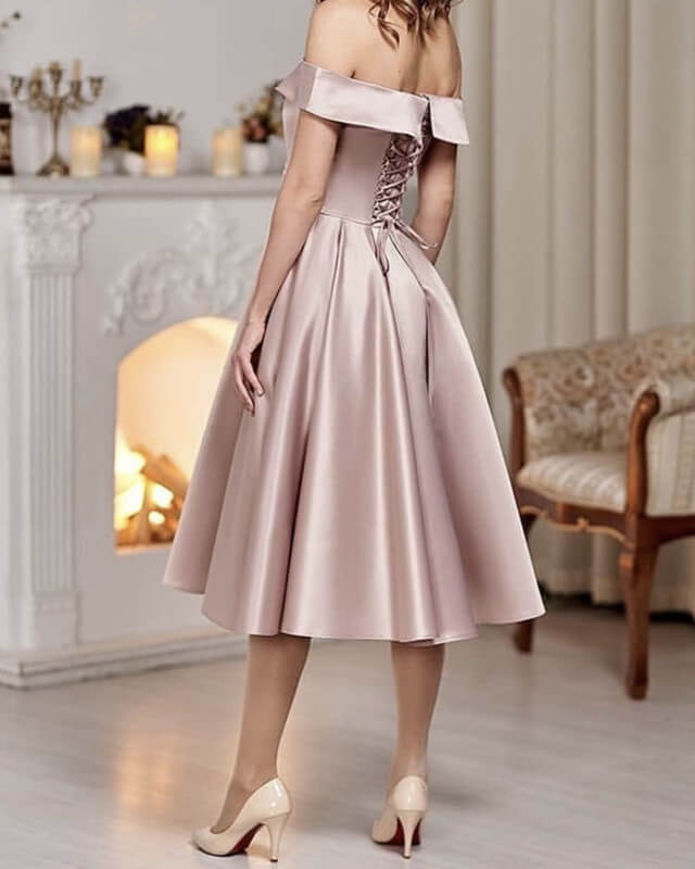 Dusty Pink Satin Tea Length Dress