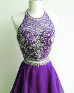 Afbeelding in Gallery-weergave laden, Two Piece Purple Homecoming Dress With Beaded Top
