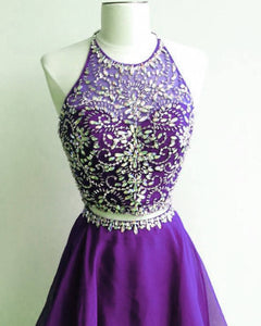 Two Piece Purple Homecoming Dress With Beaded Top