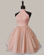 Load image into Gallery viewer, Blush Halter Tulle Homecoming Dress Lace Embroidery
