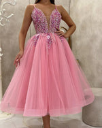 Afbeelding in Gallery-weergave laden, Pink Tea Length Party Dress
