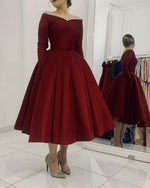 Afbeelding in Gallery-weergave laden, Maroon Satin Long Sleeve Party Dress With Pockets
