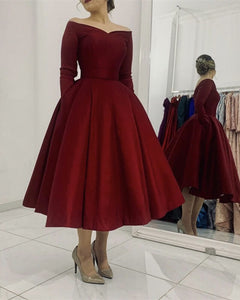 Maroon Satin Long Sleeve Party Dress With Pockets