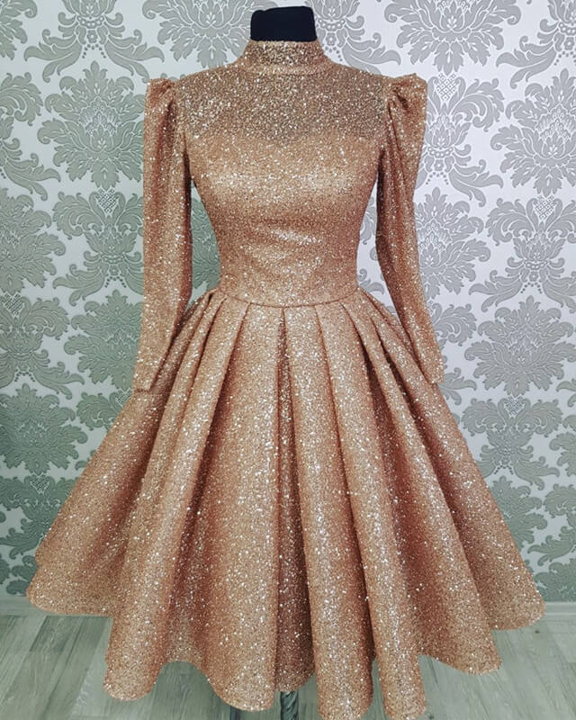 Long Sleeve Sparkly Homecoming Dress