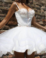 Afbeelding in Gallery-weergave laden, White Sweetheart Corset Ruffles Homecoming Dress
