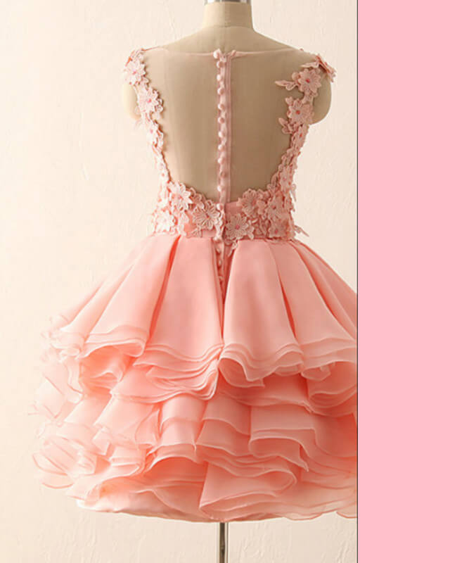 Peach Organza Ruffles Homecoming Dress With 3D Flowers