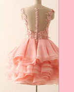 Cargar imagen en el visor de la galería, Peach Organza Ruffles Homecoming Dress With 3D Flowers
