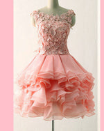 Cargar imagen en el visor de la galería, Peach Organza Ruffles Homecoming Dress With 3D Flowers
