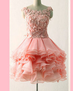 Peach Organza Ruffles Homecoming Dress With 3D Flowers