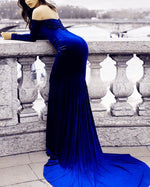 Load image into Gallery viewer, Long Sleeves Mermaid Velvet Prom Dress Off Shoulder Evening Gowns
