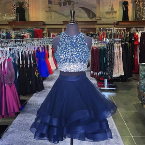 Two Piece Ruffles Ball Gown Homecoming Dresses With Ombre Sequins And Beaded