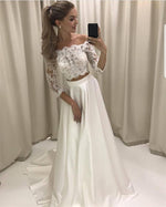 Cargar imagen en el visor de la galería, Boho Style Lace Sleeved Two Piece Wedding Dresses Beach Bridal Gowns
