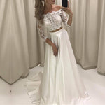 Load image into Gallery viewer, Boho Style Lace Sleeved Two Piece Wedding Dresses Beach Bridal Gowns
