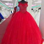 Load image into Gallery viewer, Tulle Scoop Neck Crystal Beaded Bodice Ball Gowns Flower Wedding Dresses
